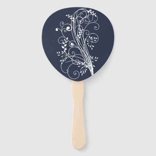 Navy Blue Blüh Gastgeschenk Hochzeit Handfan Fächer (Rückseite)