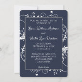 Navy Blue Blüh Hochzeitseinladung Einladung (Vorderseite)