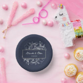 Navy Blue Blüh Polterabend Paper Bowls Pappteller (Party)