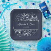 Navy Blue Blüh Polterabend Paper Teller (Party)