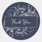 Navy Blue Blüh Wedding Danke Stickers (Vorderseite)