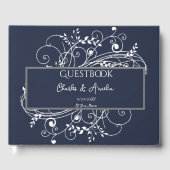 Navy Blue Blüh Wedding Guest Book Gästebuch (Vorderseite)