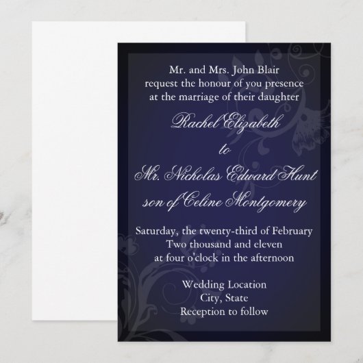 Navy Blue Blühe Einladung (Vorne/Hinten)