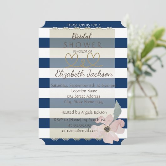 Navy Blue Blume Brautparty Einladung (Stehend Vorderseite)