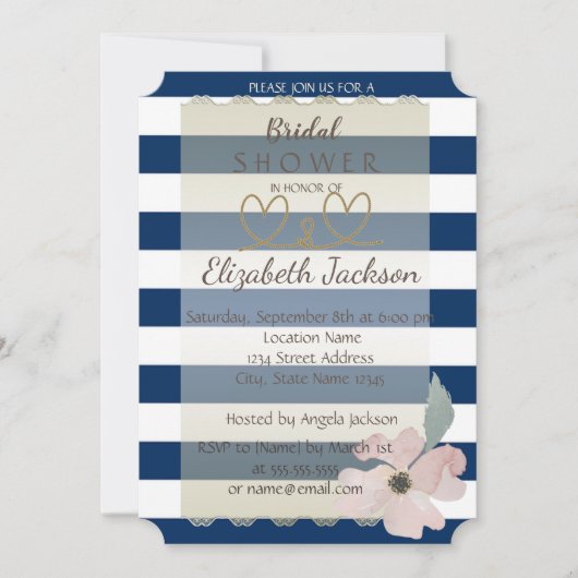 Navy Blue Blume Brautparty Einladung (Vorderseite)