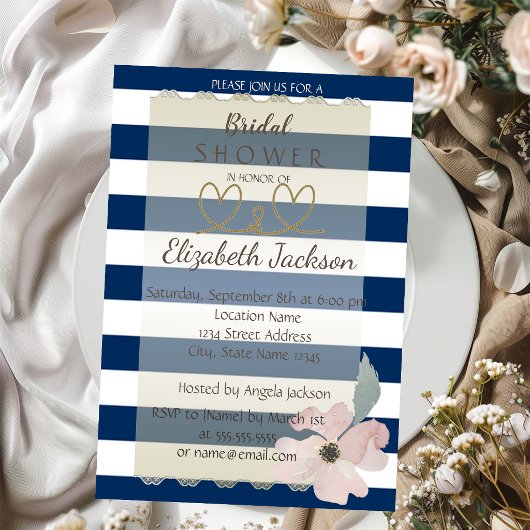 Navy Blue Blume Brautparty Einladung