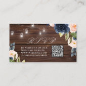 Navy Blue Blume Rustic Wedding QR UAWG Begleitkarte (Vorderseite)