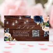 Navy Blue Blume Rustic Wedding QR UAWG Begleitkarte