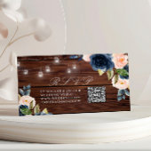 Navy Blue Blume Rustic Wedding QR UAWG Begleitkarte