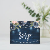 Navy Blue Blush Blues Rustikal String Light UAWG Postkarte (Stehend Vorderseite)