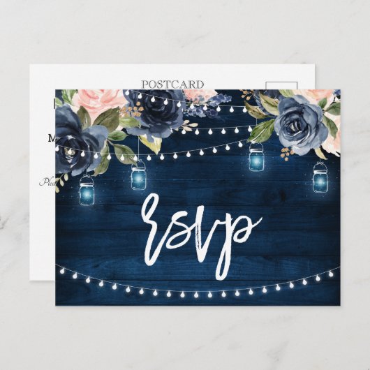 Navy Blue Blush Blues Rustikal String Light UAWG Postkarte (Vorne/Hinten)