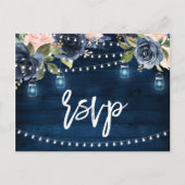 Navy Blue Blush Blues Rustikal String Light UAWG Postkarte (Vorderseite)