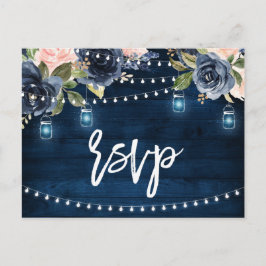 Navy Blue Blush Blues Rustikal String Light UAWG Postkarte