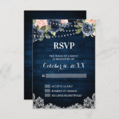 Navy Blue Blush Blues Rustikal String Light UAWG RSVP Karte (Vorne/Hinten)