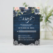 Navy Blue Blush Blues Rustikal String Light UAWG RSVP Karte (Stehend Vorderseite)