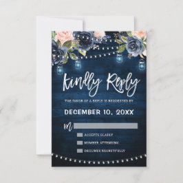 Navy Blue Blush Blues Rustikal String Light UAWG RSVP Karte