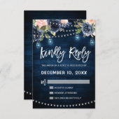 Navy Blue Blush Blues Rustikal String Light UAWG RSVP Karte (Vorne/Hinten)