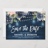 Navy Blue Blush Blues Streichlicht Save the Date (Vorderseite)