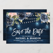 Navy Blue Blush Blues Streichlicht Save the Date (Vorne/Hinten)