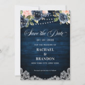 Navy Blue Blush Blues Streichlicht Save the Date (Vorderseite)