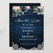 Navy Blue Blush Blues Streichlicht Save the Date (Vorne/Hinten)