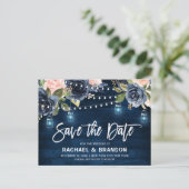 Navy Blue Blush Blues Streichlicht Save the Date Postkarte (Stehend Vorderseite)