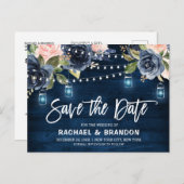 Navy Blue Blush Blues Streichlicht Save the Date Postkarte (Vorne/Hinten)