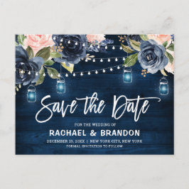 Navy Blue Blush Blues Streichlicht Save the Date Postkarte