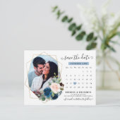Navy Blue Blush Blumenkalender Save the Date Postkarte (Stehend Vorderseite)