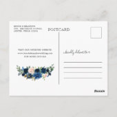 Navy Blue Blush Blumenkalender Save the Date Postkarte (Rückseite)