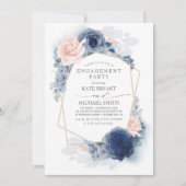 Navy Blue Blush Dusty Pink Floral Engagement Party Einladung (Vorderseite)
