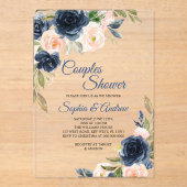 Navy Blue & Blush Floral Couples Shower Invitation Acryleinladungen (Vorderseite)