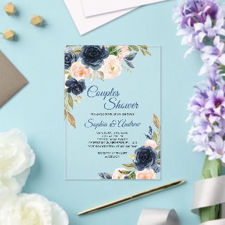 Navy Blue & Blush Floral Couples Shower Invitation Acryleinladungen