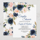 Navy Blue & Blush Floral Couples Shower Invitation Einladung (Vorne/Hinten)