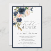 Navy Blue & Blush Floral Watercolor Bridal Shower Einladung (Vorderseite)