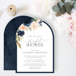 Navy Blue & Blush Floral Watercolor Bridal Shower Einladung