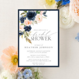 Navy Blue & Blush Floral Watercolor Bridal Shower Einladung
