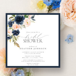 Navy Blue & Blush Floral Watercolor Bridal Shower Einladung