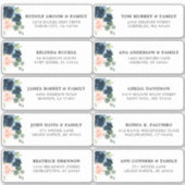 Navy Blue Blush Floral Wedding Guest Address Aufkleber (Vorderseite)