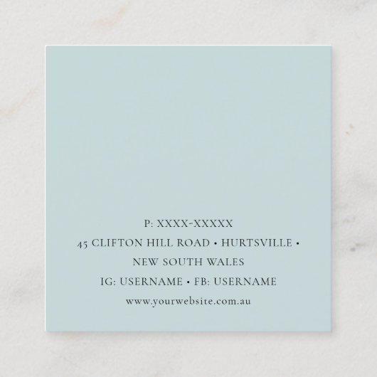 NAVY BLUE BLUSH GARDEN ZUHAUSE BLEIBE BED & BREAKF QUADRATISCHE VISITENKARTE (Rückseite)