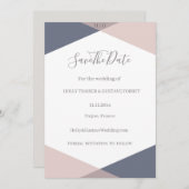 Navy Blue Blush Monogram Save the Date Hochzeit Einladung (Vorne/Hinten)