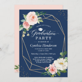 Navy Blue Blush Pink Blues Geometric Abschluss Einladung