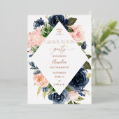 Navy Blue & Blush Pink Blues Graduation Party Folieneinladung (Stehend vorne)