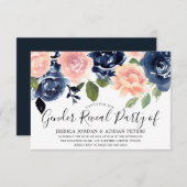 Navy Blue Blush Pink Blume Gender Reveal Party Einladung (Vorne/Hinten)