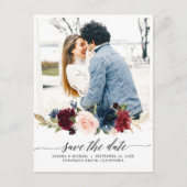 Navy Blue Blush Pink Burgundy Foto Save the Date Postkarte (Vorderseite)