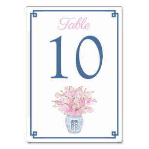 Navy Blue & Blush Pink Chinoiserie Chic Wedding Tischnummer