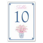 Navy Blue & Blush Pink Chinoiserie Chic Wedding Tischnummer (Rückseite)