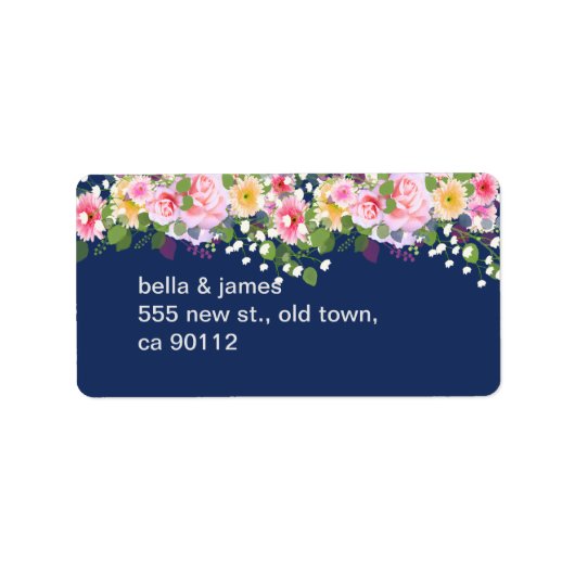 Navy Blue Blush Pink Floral Address Labels Adressaufkleber (Vorne)