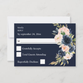 Navy Blue & Blush Pink Floral no Meal UAWG - Marin RSVP Karte