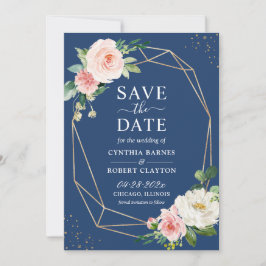 Navy Blue Blush Pink Floral Stilvoll Gold geometri Save The Date
